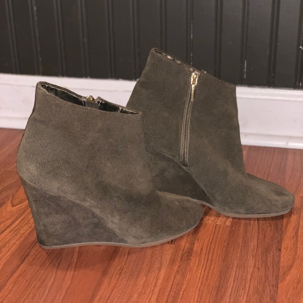 Green wedge booties